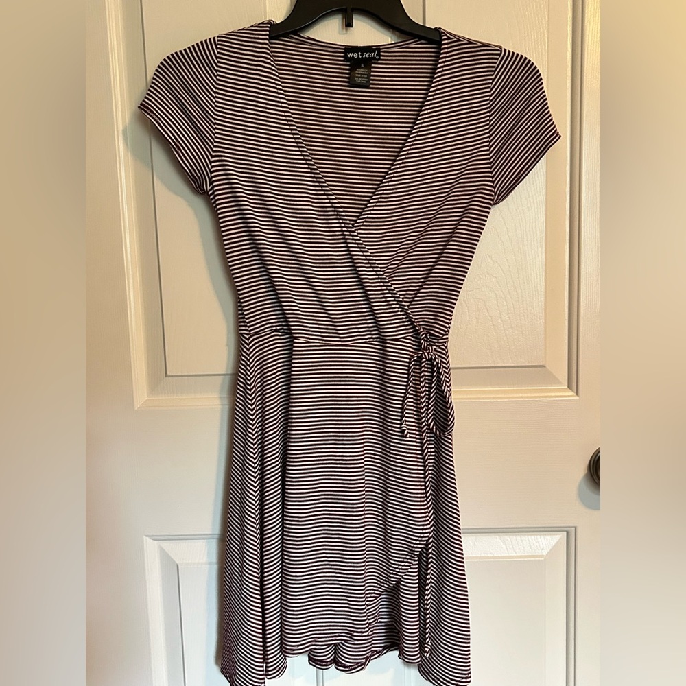 Wet seal Wrapped Dress With Maroon Stripes